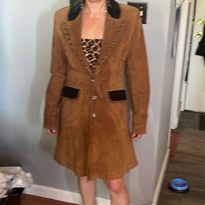 Scully Jackets vintage Suede Leather Metal Studded Duster Coat size 8